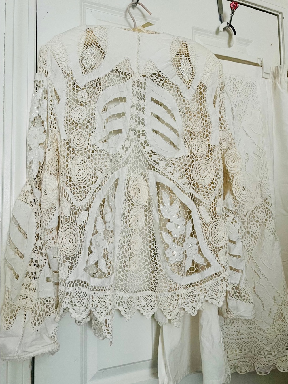 Vintage Limm’s Three Piece Beachy Romantic Lace Crochet Set with Sequins - Picture 4 of 16